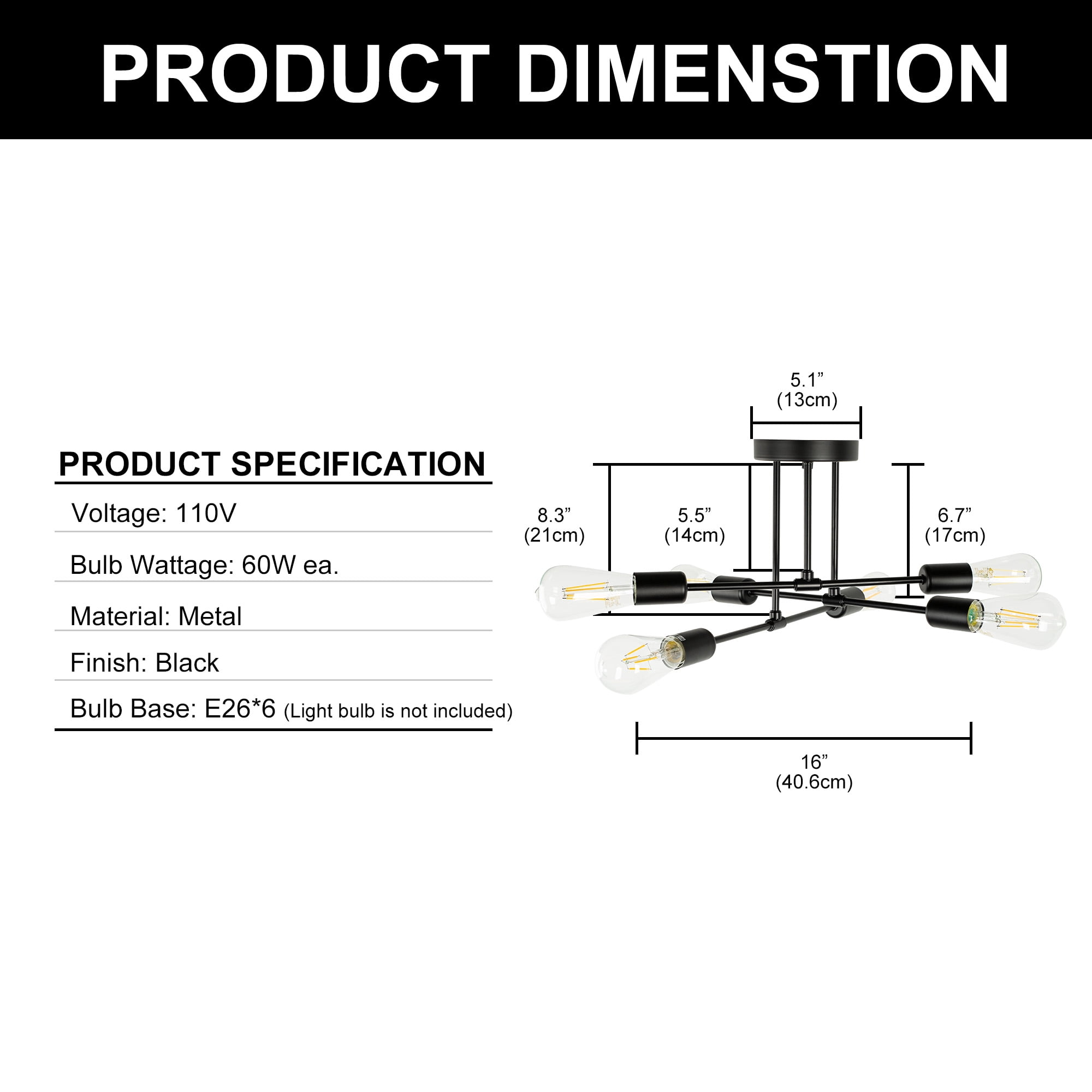 Briignite 6 Light Modern Flush Mount Ceiling Light Fixture,Industrial Lighting for Dining Room Living Room Bedroom Kitchen