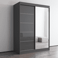 thumbnail image 2 of Aria 2 Door 59" Wide Modern High Gloss Wardrobe Armoire, Gray with Mirror, 2 of 5