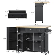 Frmobepts 41.3 Kitchen Island Cart Rolling Storage Cabinet Cart with Drawer & Rack,Black