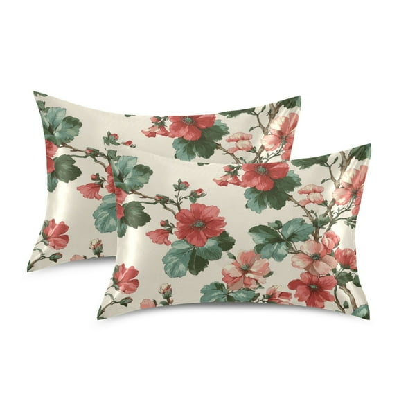 Silky Satin Standard Pillowcases For Hair And Skin Red Flowers