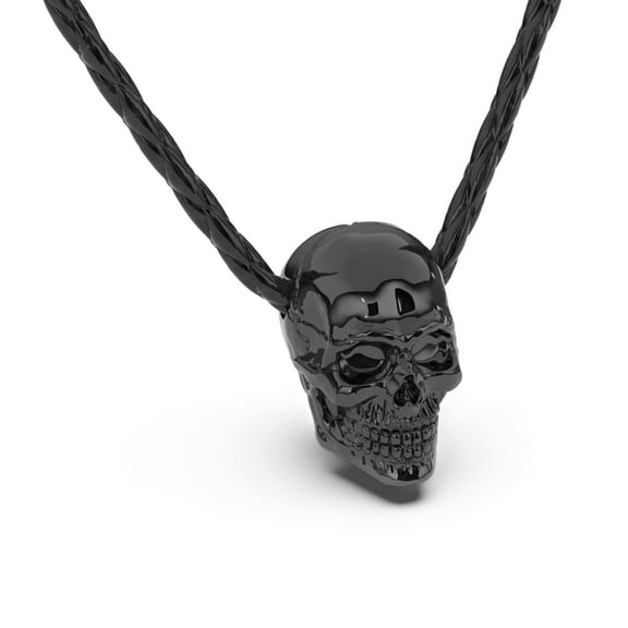 SERASAR Men's Original Leather Necklace "Skull" with Stainless Steel Pendant and Magnetic Closure, Black 50cm, Including Gift Box