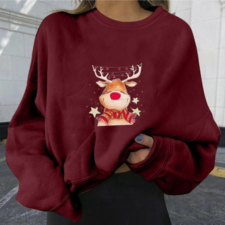 

Aueoeo Womens Sweatshirt Women s Graphic Sweatshirts Women Fashion Casual Print Crew Neck Loose Long Sleeve Short Tops Blouse Hoodless Sweatshirts