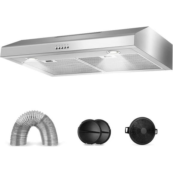 Range hood 30 Inch Under Cabinet,450 CFM Ducted/Ductless Vent Hood for Kitchen With Bright Light, Quiet Operation and 3 Speed Exhaust Fan