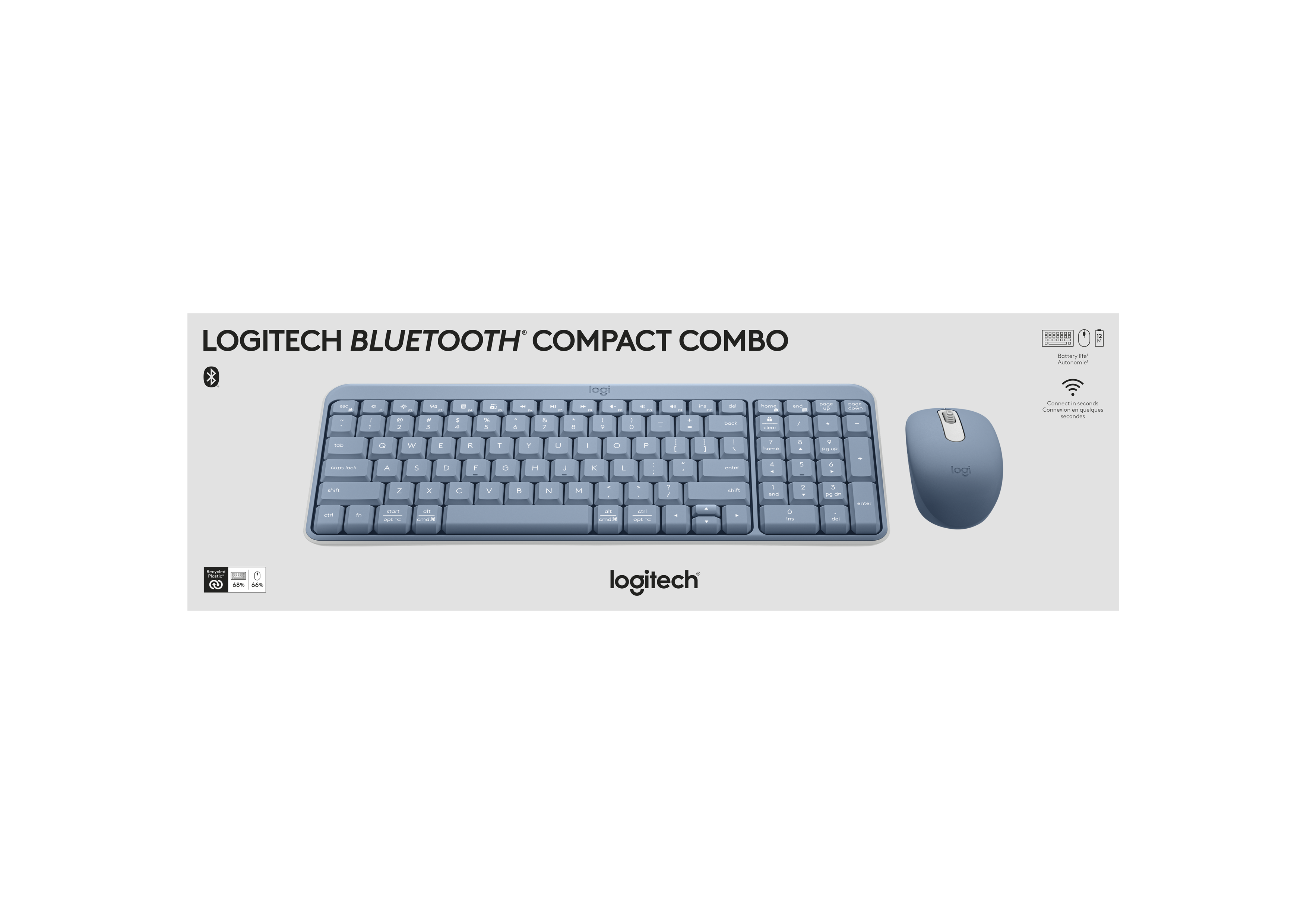 Logitech Compact Bluetooth Keyboard & Mouse Combo, Blue/Gray photo 5