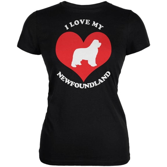 Valentines I Love My Newfoundland Black Juniors Soft T-Shirt - Large
