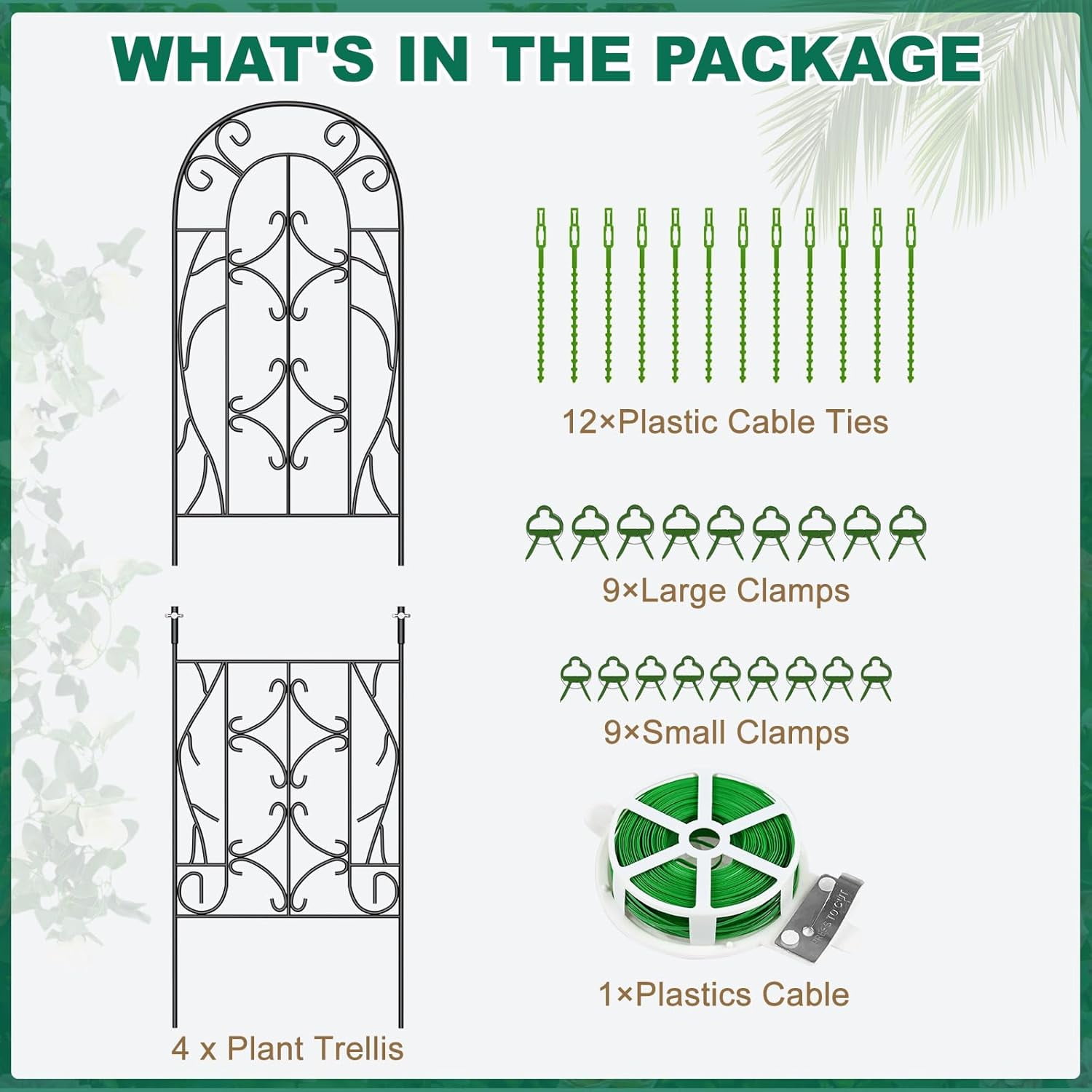 Slsy 4 Pack Metal Garden Trellis for Cllimbing Plants Outdoor, Flowers Tomato Cucumber Rose Vines Vegetable, Metal Coated Rustproof Garden Trellis for Patio, 60" x 16"