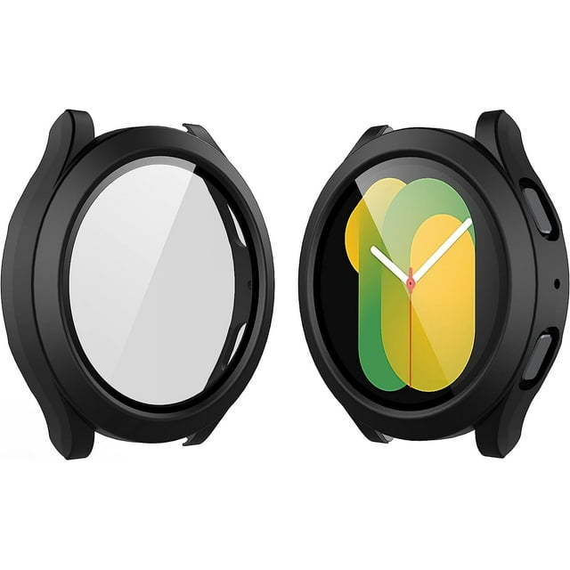 KOMI Hard Case Compatible with Samsung Galaxy Watch 5 Galaxy Watch 4 40mm with Screen Protector, HD Tempered Glass Screen Protector Cover Overall Protective Cover, 2 Pack