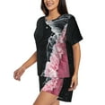 thumbnail image 3 of Pajama Set for Women 2 Piece - Pink White Ocean Waves Lounge Set Short Sleeve Tops and Shorts PJ Sets with Pockets, 3 of 6