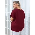 thumbnail image 7 of SHOWMALL Women Plus Size Tops Short Sleeve Tunic Side Slit Shirt Summer V-Neck Blouse Wine Red 2X Tops, 7 of 7
