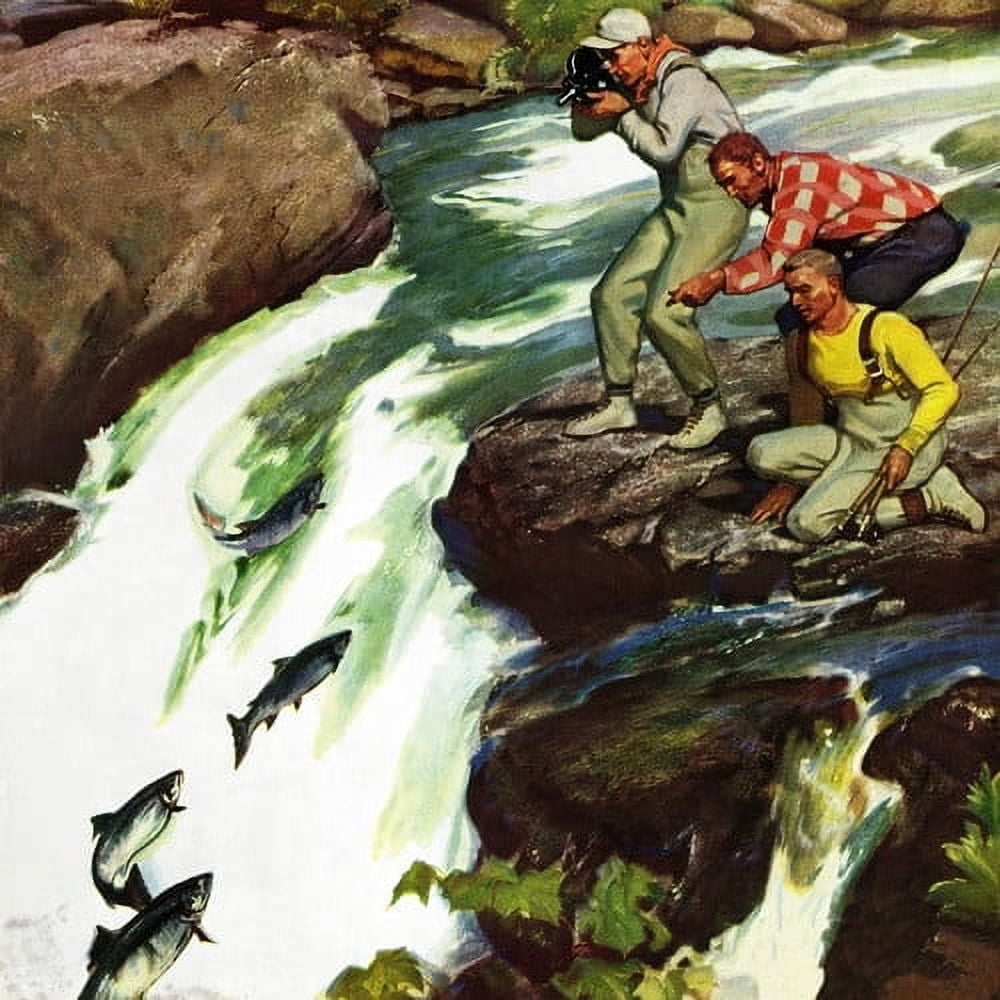 "Salmon Upstream" Painting Print on Wrapped Canvas