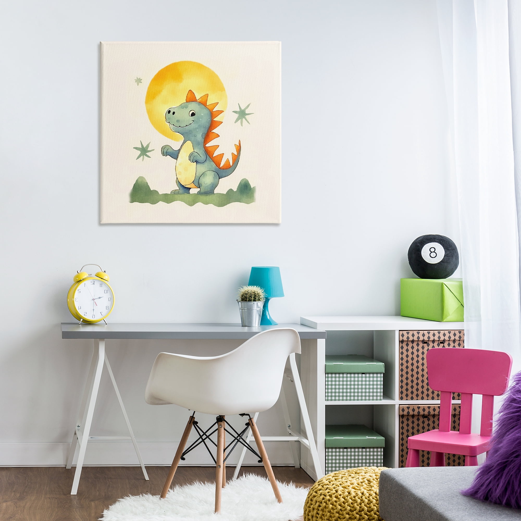 Stupell Industries Dino Under Moonlight Animals Painting Wrapped Canvas Art Print Wall Art, 30 x 30