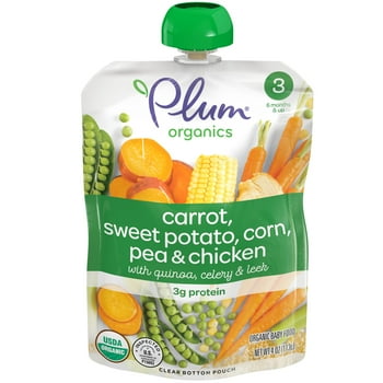 Plum s Stage 3  Baby Food Pouch: Carrot, Sweet Potato, Corn, Pea, Chicken - 4 oz