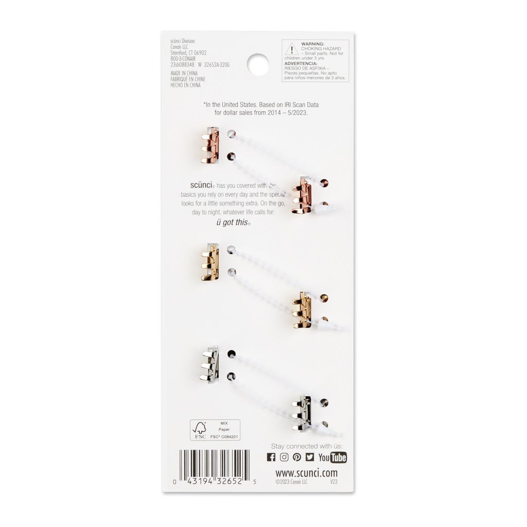 Scunci Mini Rhinestone Claw Clip, Multicolor, 6 Count