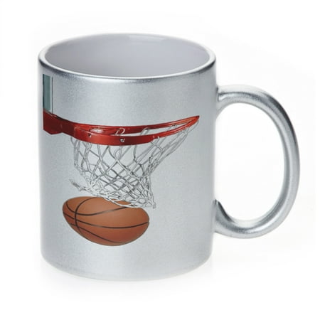 

KuzmarK Silver Sparkle Coffee Cup Mug 11 Ounce - Basketball Hoop Basketball