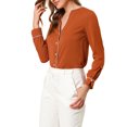 thumbnail image 5 of INSPIRE CHIC Women's V Neck Long Sleeves Button Down Contrast Color Chiffon Shirt Brown Red L, 5 of 7