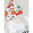 thumbnail image 6 of Wassery Baby Boy Halloween Clothes Set 3 6 12 18 Months Newborn Boys Letters Print Long Sleeve Crew Neck Romper Pumpkin Print Long Pants Hat 3PCS Infant Fall Outfits, 6 of 9