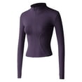 thumbnail image 5 of TrendOFT Womens Cropped Slim Fit Workout Jacket Weightless Track Athletic Yoga Full Zip Up Tops Dark Purple S, 5 of 5