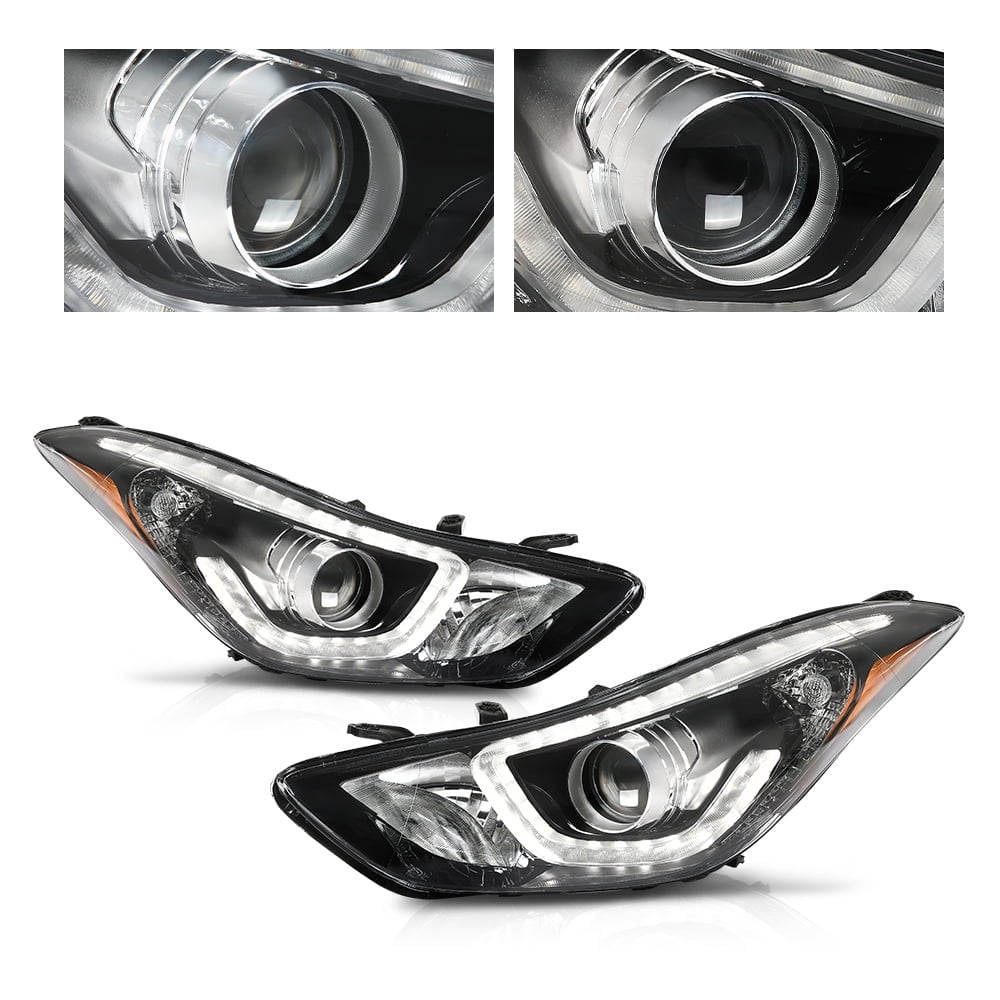 PIT66 Headlights Fit for 2014-2016 Hyundai Elantra DRL LED Projector Clear Lens LH+RH 2Pcs