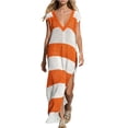thumbnail image 2 of Noric Women's Striped Maxi Dresses V-Neck Short Sleeve Knit Cover Up Loose Fit Summer Beach Dresses with Side Slit, 2 of 6
