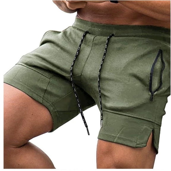 Men'S Solid Gym Workout Shorts Bodybuilding Running Fitted Training Jogging Short Pants With Zipper Pocket Weightlifting Bodybuilding Shorts army green M