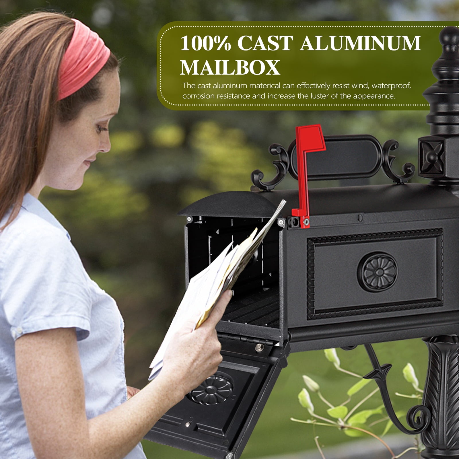 BETISEF Cast Aluminum Mailbox Barcelona Decorative Post Mail Box Combination Stratford Heavy Duty
