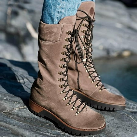 

Aueoeo Boots Fall Boots Women Boots Winter Strap Chunky Heels Lace Up Slip On Retro Ladies Footwear Casual Shoes Chunky Boots For Women