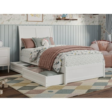 AFI, Andorra Twin Platform Bed with Panel Footboard and Storage Drawers, White