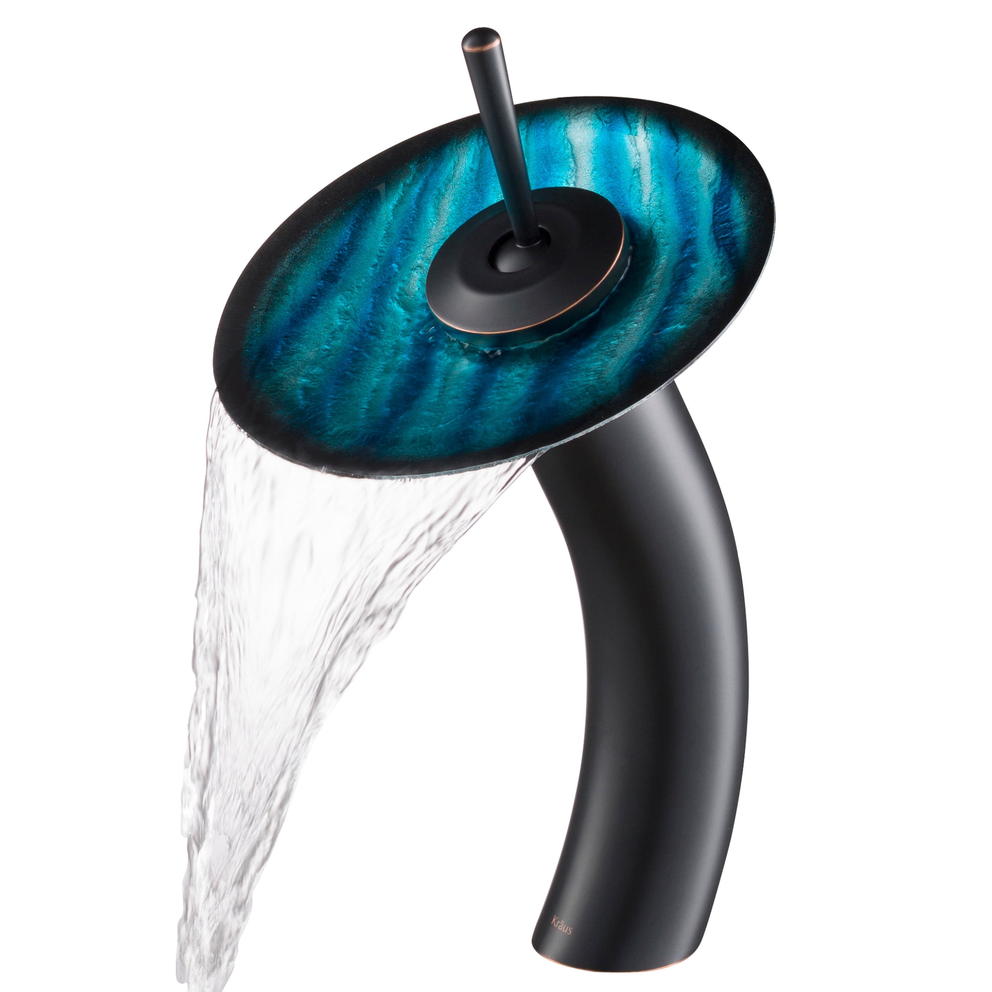 KRAUS Nature Series Blue Glass Bathroom Vessel Sink and Waterfall Faucet Combo Set with Matching Disk and Pop-Up Drain, Oil Rubbed Bronze Finish