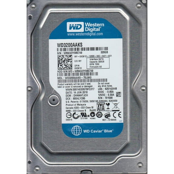 WD3200AAKS-75L9A0, DCM DHNNHTJCH, Western Digital 320GB SATA 3.5 Hard Drive