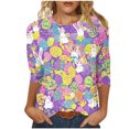 thumbnail image 2 of Cavosen Happy Easter 3/4 Length Womens Tops Summer Bunny Eggs Print Pullover Shirts Crewneck Festival Blouse Vacation Holiday Tee Shirts Loose Dressy Fashion T Shirts Purple S, 2 of 5