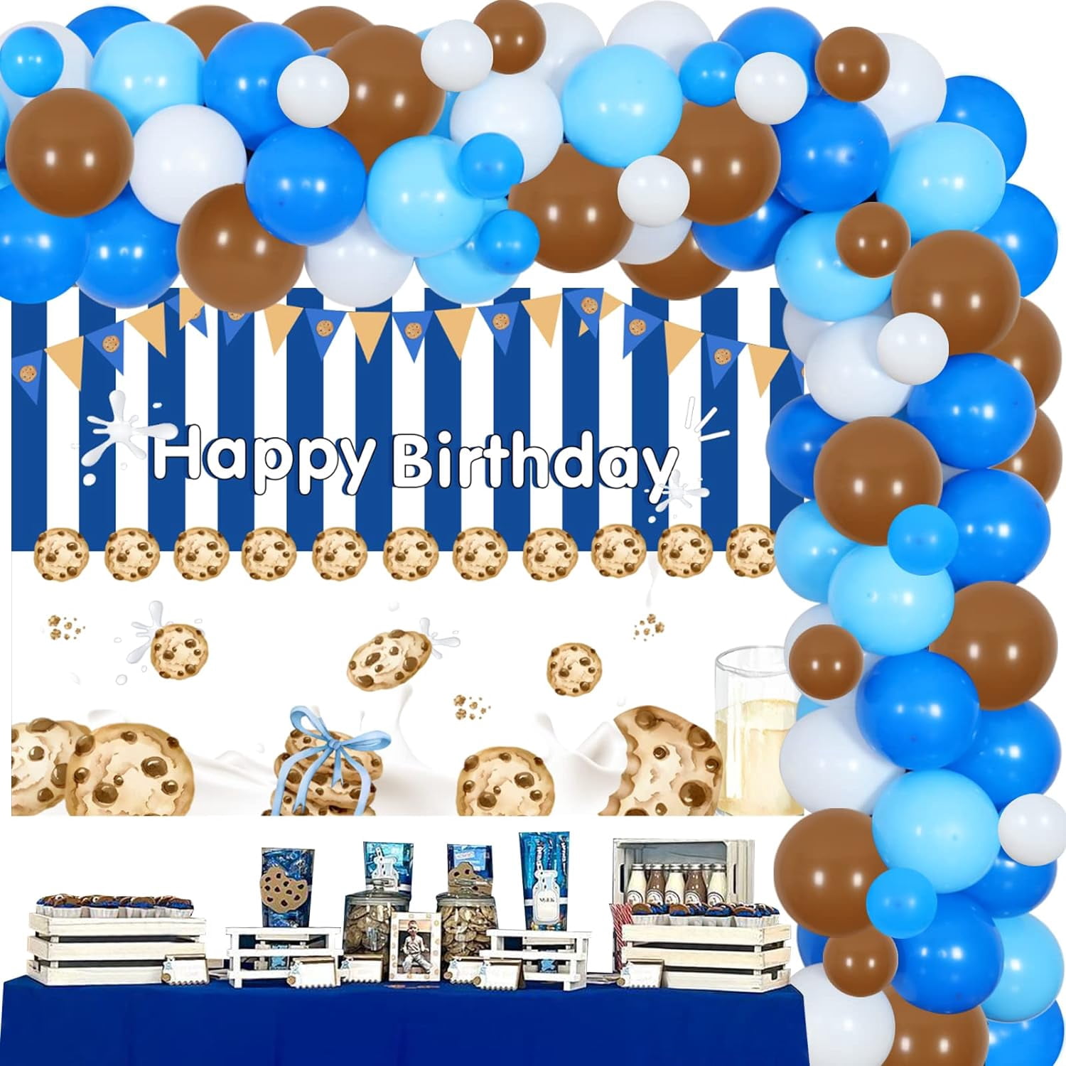 Milk and Cookies Birthday Party Decorations Blue Cookie Milk Balloon Garland Arch Kit with Backdrop for Boys Cookie Milk Party Supplies Baby Shower Decor