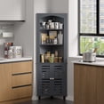 thumbnail image 2 of VECELO Tall Corner Cabinet, Wooden Freestanding Storage Cabinet with 3 Open Shelves & 2 Doors, Adjustable Shelves, Large Capacity Storage Organizer for Bathroom, Living Room, Kitchen, Grey, 2 of 12