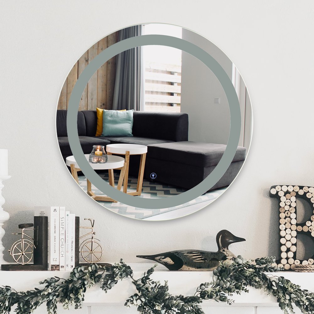 2' Silver Round Lighted Makeup Mirror w Smart Control for Bathroom Dressing Room More Glass