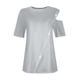 thumbnail image 5 of Quinlirra T shirts for Women loose fit Women'S 2025 Summer Casual And Comfortable Solid Color Cold Shoulder Button Splicing Short-Sleeved Round Neck Top/Shirt, 5 of 5