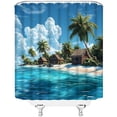thumbnail image 3 of Ocean Beach Shower Curtain Tropical Seaside Palm Trees Landscape Island Turquoise Blue Fabric Bathroom Decor Curtain with Hooks-72"W x 72"L (Pack of 1), 3 of 7