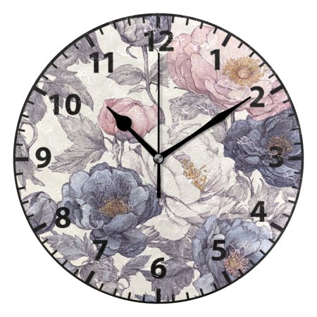Blooming Flowers Wall Clock Modern Small Clock Black Hands for Office, Home, Bedroom,School 9.84in