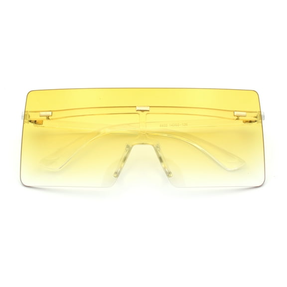 Oversize Rimless Shield Square Rectangle Large Sunglasses Clear - Yellow