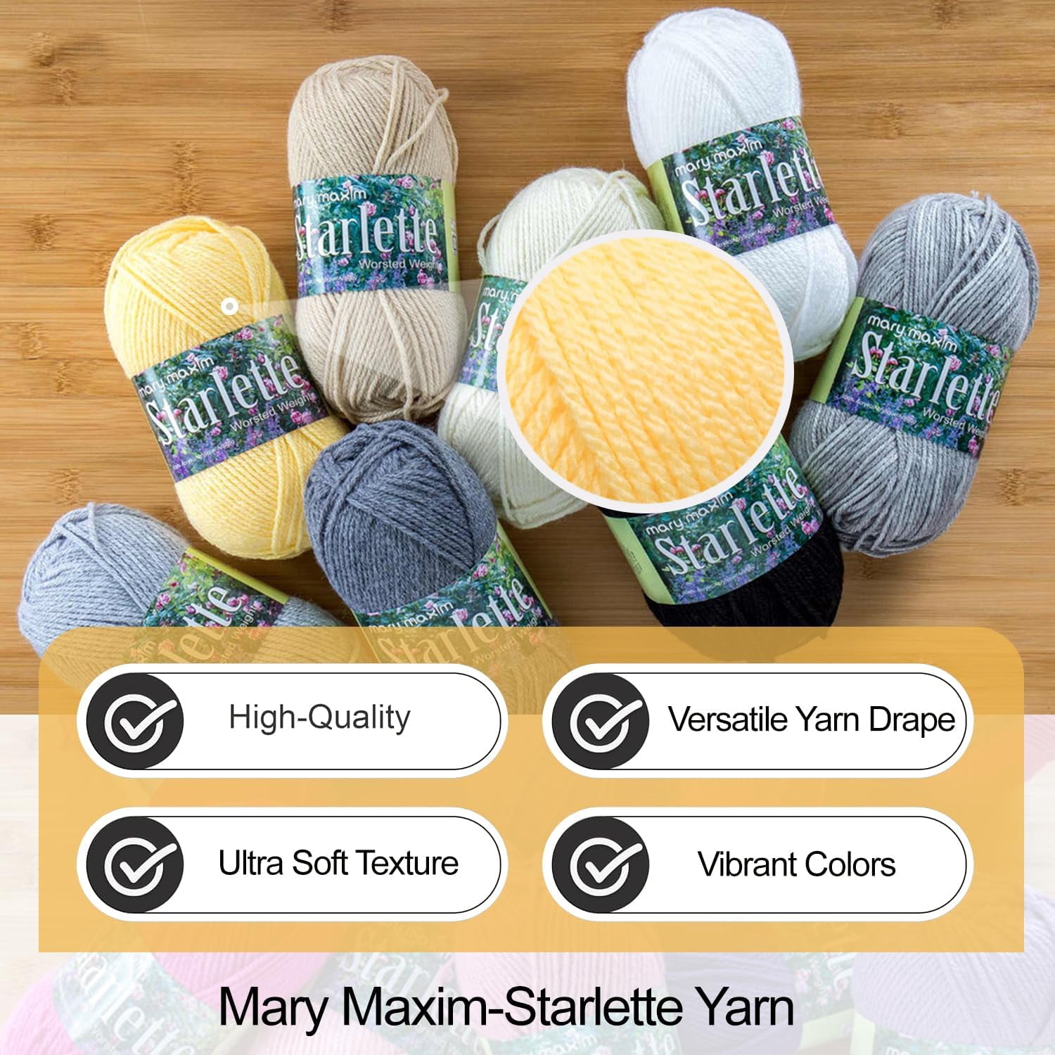 Mary Maxim Starlette Knitting Crochet Yarn, Acrylic Worsted Weight Yarn, Soft Yellow Yarn