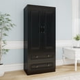thumbnail image 2 of Sophshelter Black Armoire Wardrobe Closet with 2 Doors, 2 Drawers Wardrobe Closet Large Storage Cabinet with Hanging Rod & Shelves Wooden Wardrobe Cabinet for Bedroom, 2 of 8