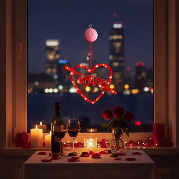 LED Heart String Lights with Suction Cups Battery Operated for Room Decor Wedding Proposal Party Valentine's Day Decoration(Red-A)