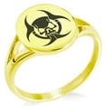 thumbnail image 1 of Stainless Steel Zombie Skull Biohazard Minimalist Oval Top Polished Statement Signet Ring, 1 of 1