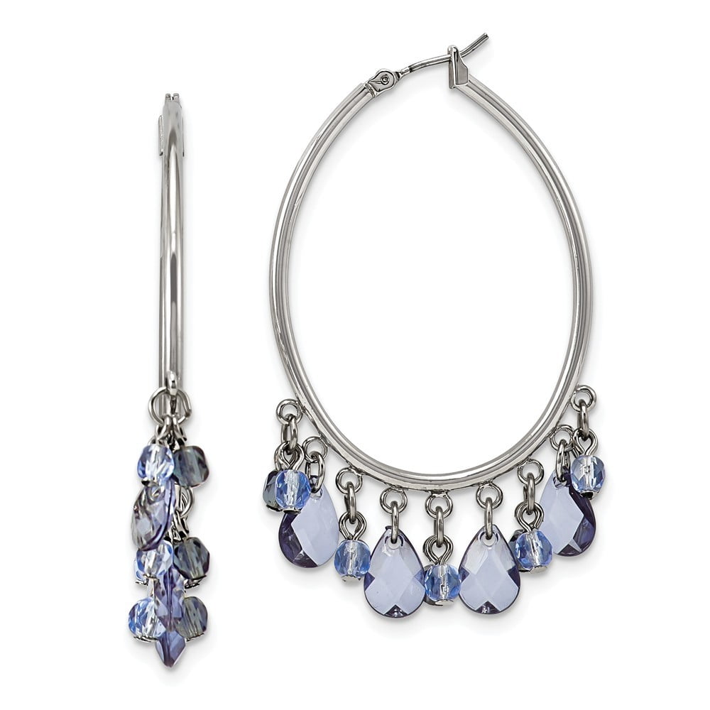 JewelryWeb - Silver-tone Light and Dark Blue Crystals Hoop Earrings ...