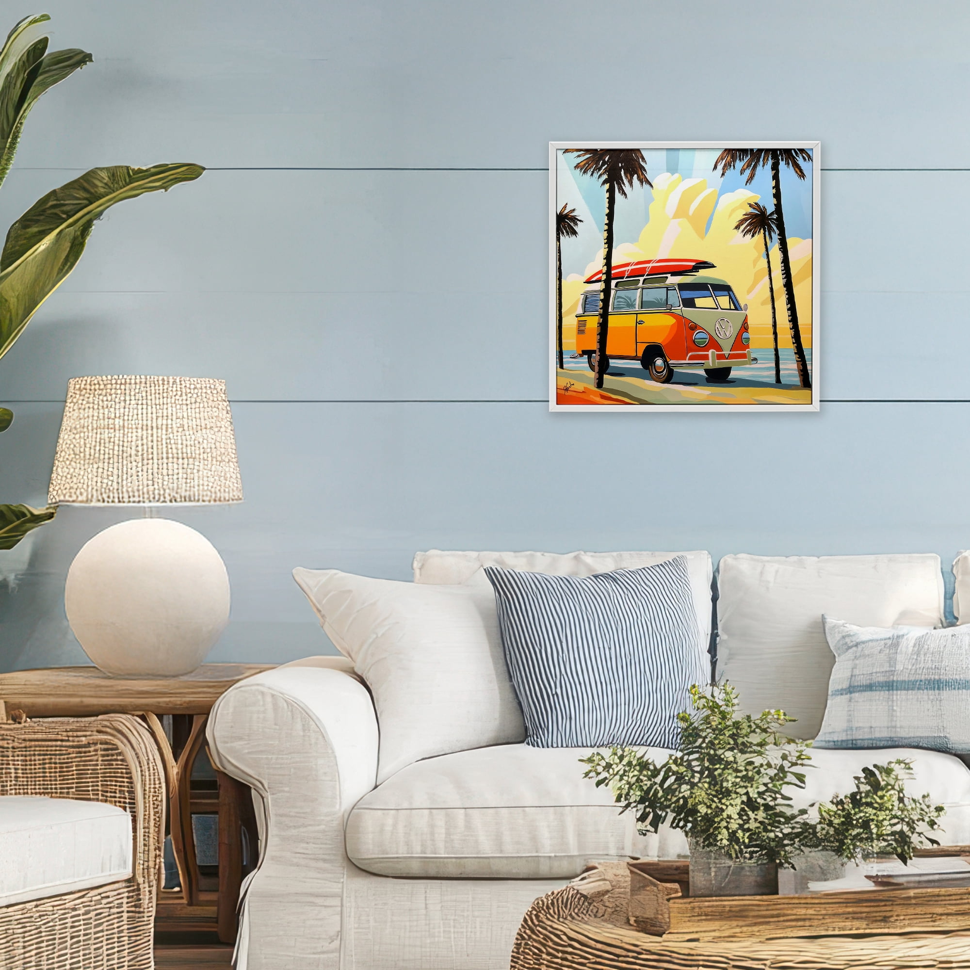 Stupell Industries Road Trip Beach Van White Framed Giclee Art, design by John Jaster