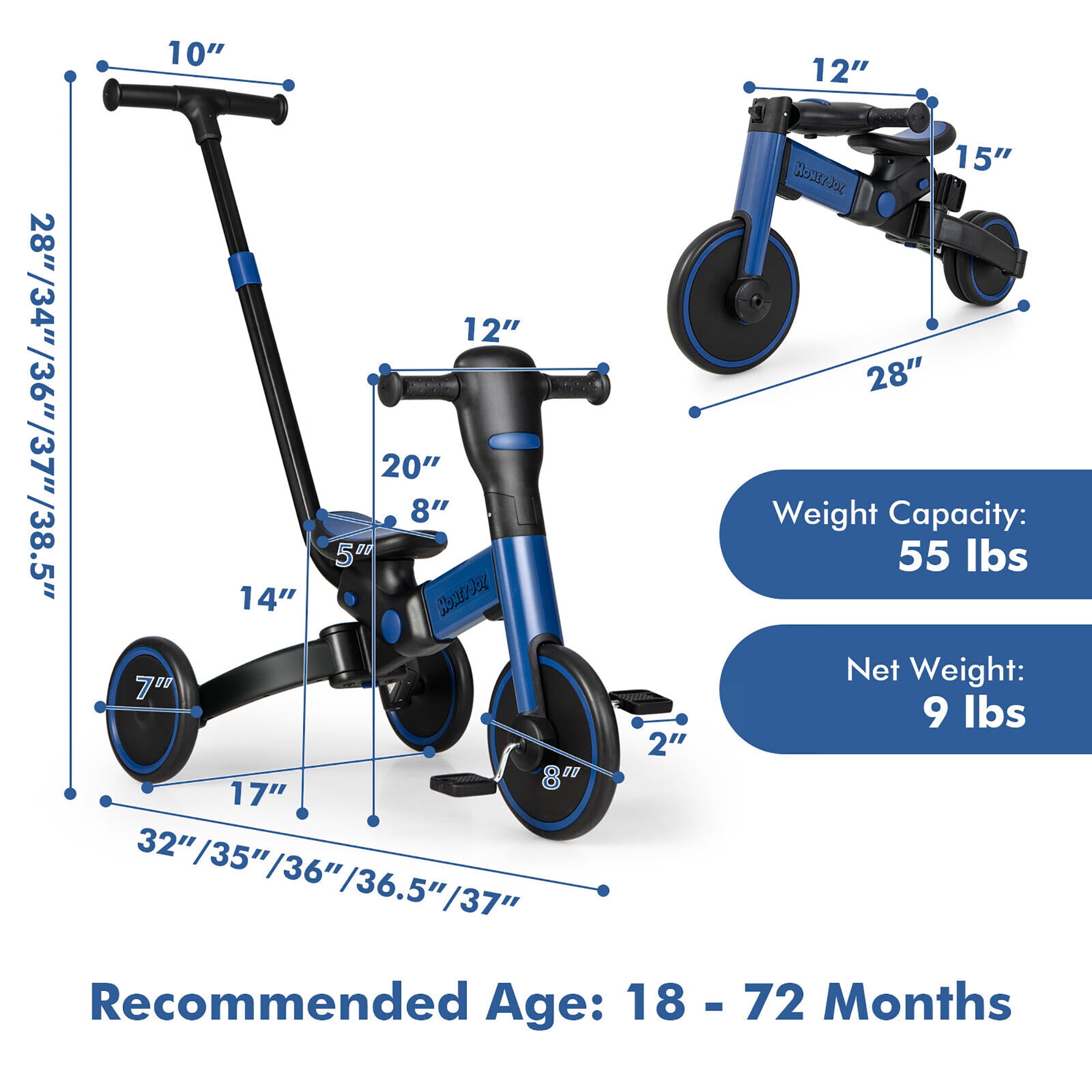 GYMAX 4-in-1 Kids Trike Bike - Convertible Push Trike, Balance Bike, Walker For Toddlers Age 2-4 (Green)-1133601
