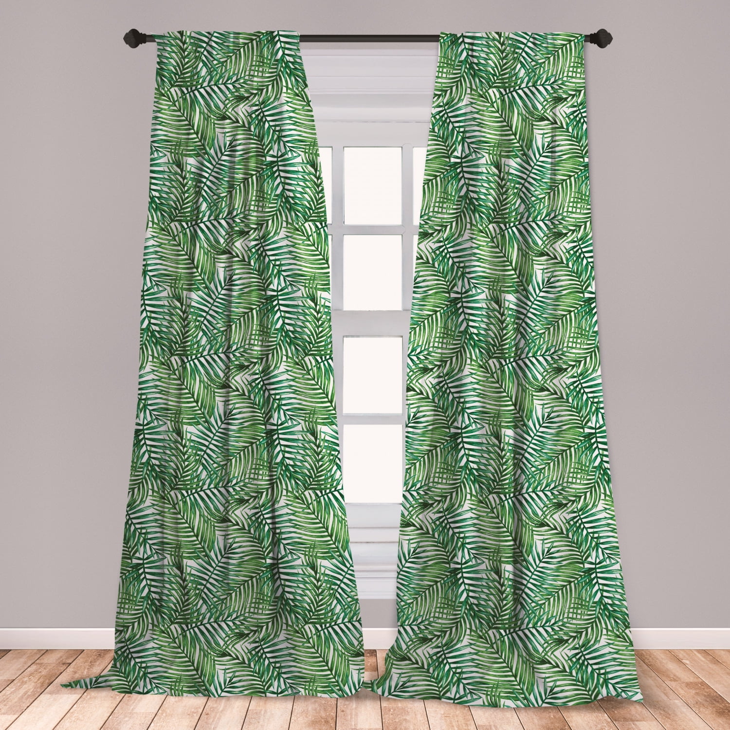 Leaf Curtains 2 Panels Set, Watercolor Print Botanical Wild Palm Trees