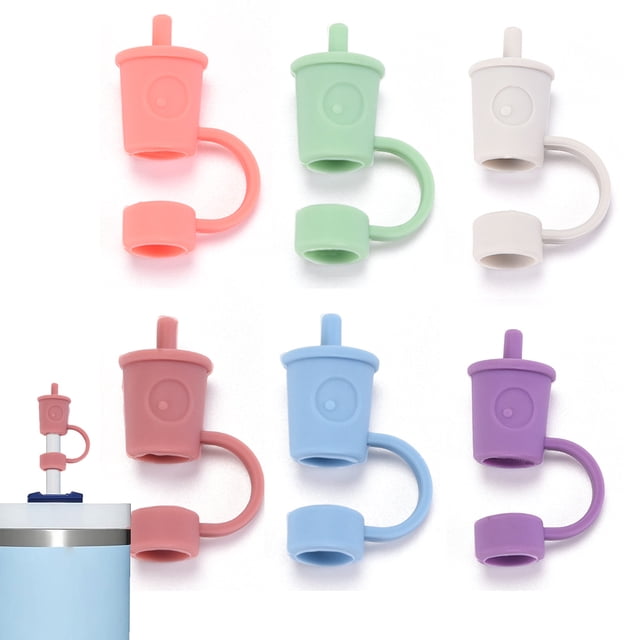 6 Pcs Capuchons de Paille Ajustés, Embout de Paille en Silicone de 8 mm avec Poignée, Capuchons de Paille Réutilisables Capuchon d'Embout de Paille Accessoires de Paille Adaptés