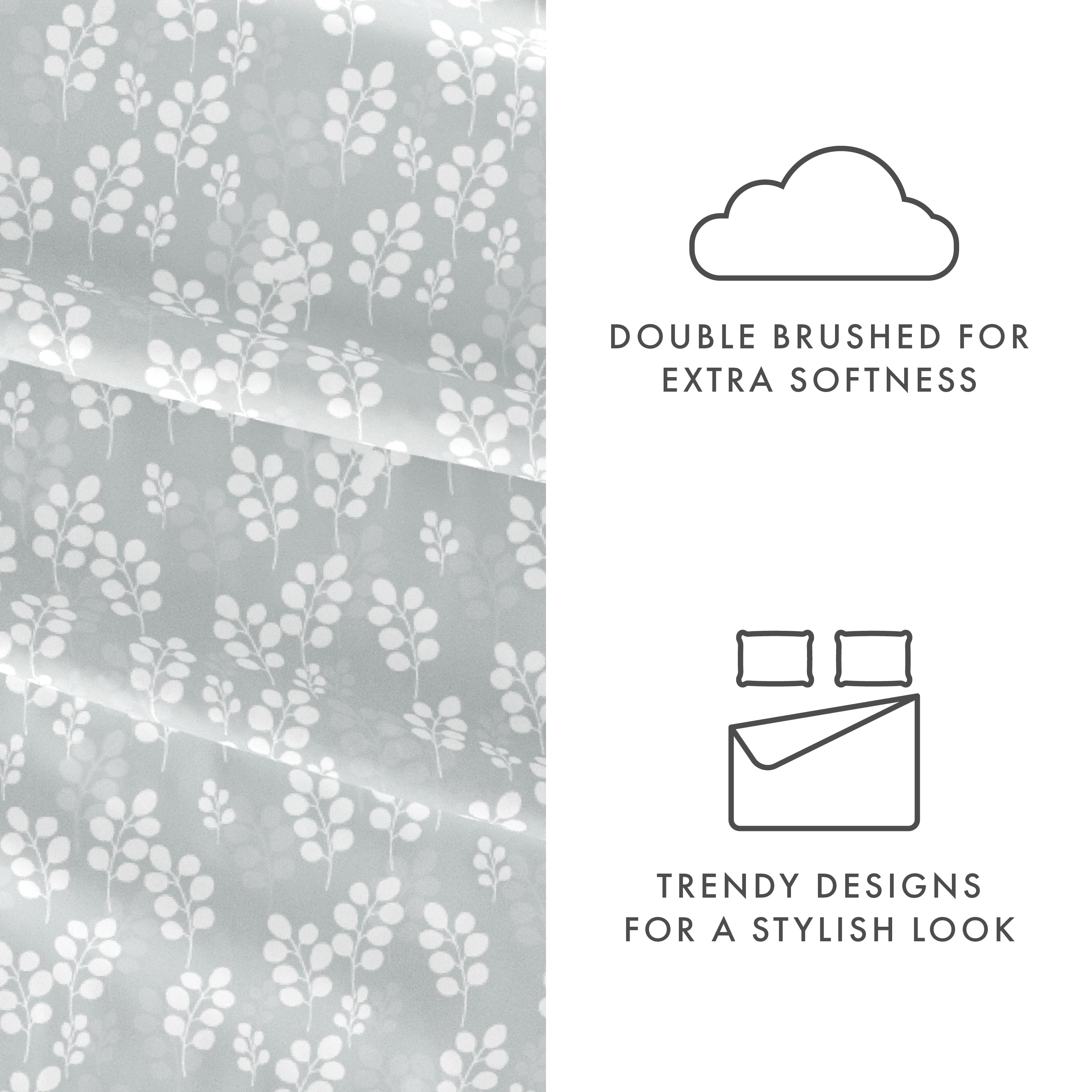 Noble Linens 4 Piece Pattern Microfiber Bed Sheets Set, Gray Wheat, California King