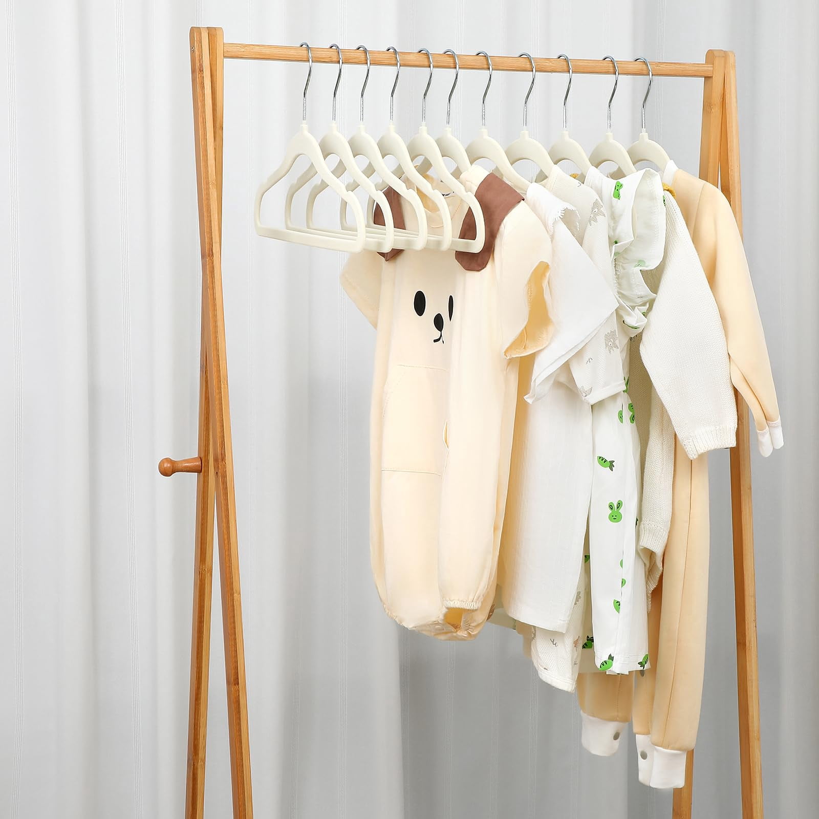 Kids Velvet Hangers 50 Pack 11.8 Inch Non-Slip Baby Toddler Clothes Hangers with Notches and Swivel Hooks Space-Saving Beige