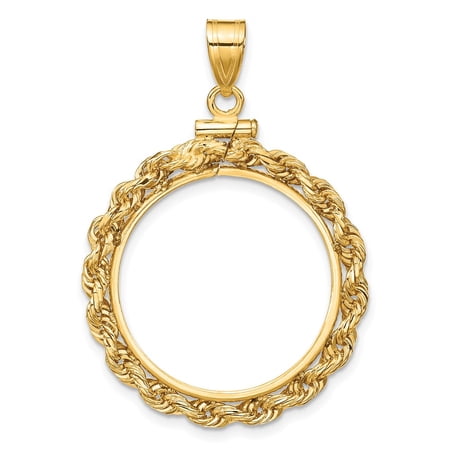 Finest Gold Wideband Distinguished Coin Jewelry 14K Polished Rope 22.0 x 1.9 mm Screw Top Coin Bezel Pendant