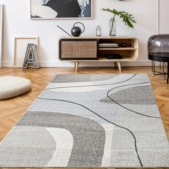 Modern Area Rug with Abstract Design in Beige Grey